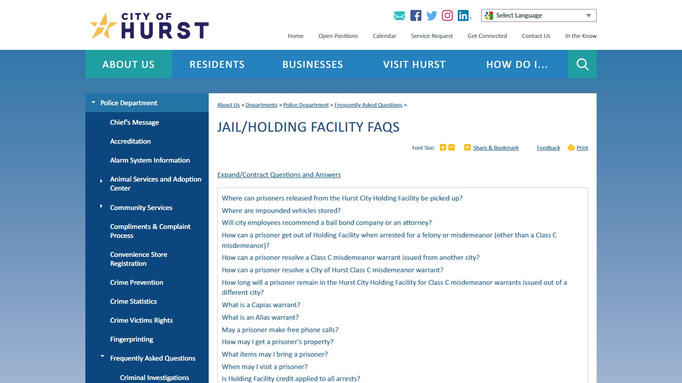 Jail/Holding Facility FAQs | City of Hurst, TX